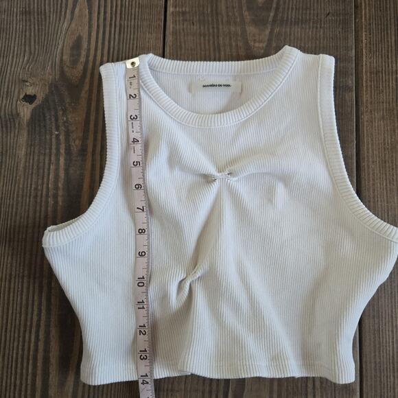 Maniere De Voir Womens Cropped Tank Top 6 White Tacked Ribbed Knit Minimalist - Picture 7 of 8